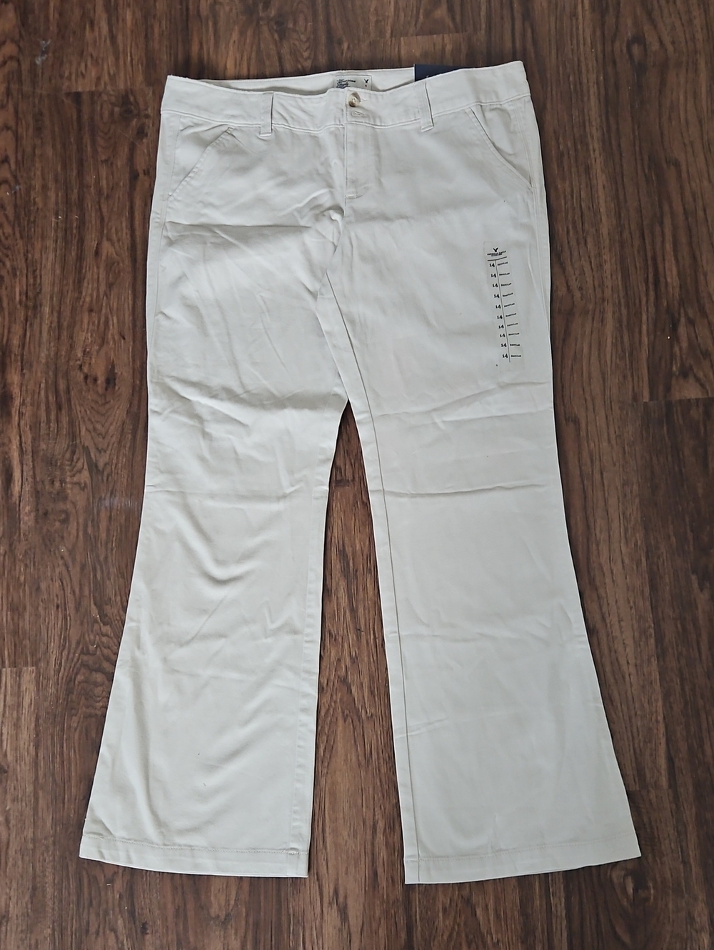 NWT American Eagle Artist Trouser Khaki Stretch Pants Womens 14 Regular Bootcut